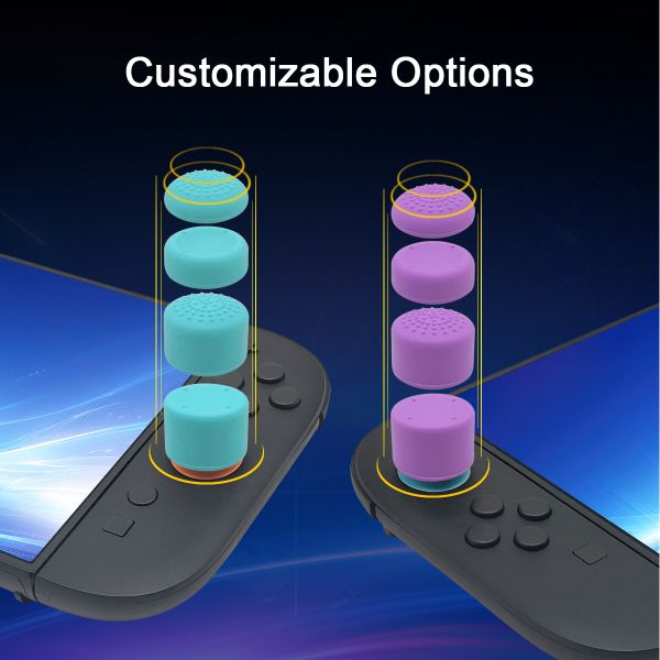 8 in 1 Silicone Thumb Caps with 3 Height Options for Ultimate Control New Colors for Nintendo Switch 2 Thumb Grip Kit