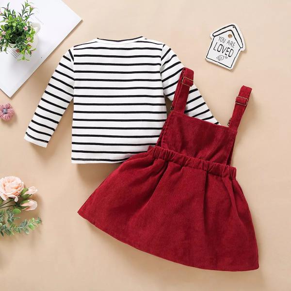 110cm Two Piece Summer Children'S Clothing Braces Skirt Casual Striped Long Sleeve Striped Top