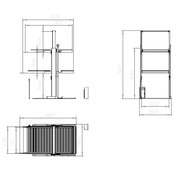 Чистый пол Два подъемника для 380V/220V платформы питания Размер 4625 мм L * 2111 мм W