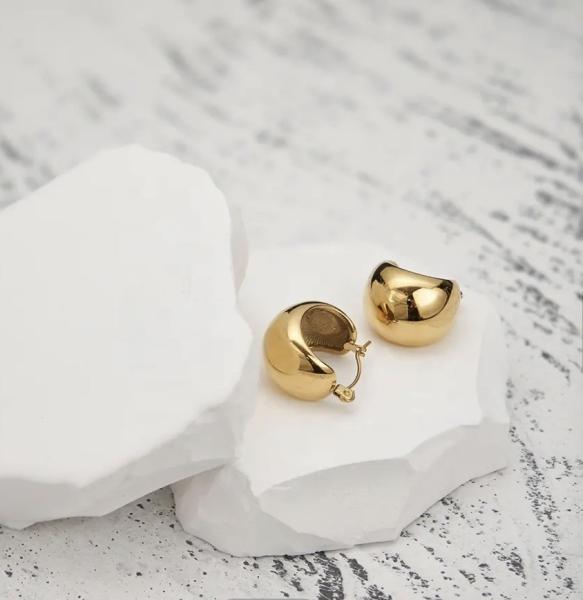 Stainless Steel PAVOI 14K Gold Plated  Post Chunky Hoops | Thick Lightweight Gold Hoop Earrings for Women