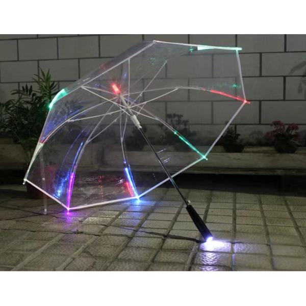 Golf Transparent Umbrella With LED Light For Rain With Fiberglass Ribs And Aluminum Shaft,