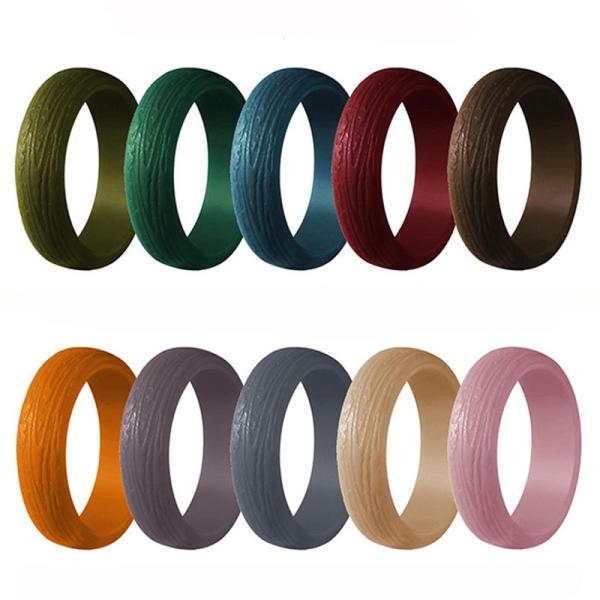 Convex Bark Texture Workout Silicone Rings Channel Setting Inlay Silicone Wedding Bands For Her