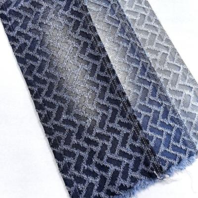 Vintage Diamond Grid  Crochet  Jacquard Denim Fabric DARK BLUE  Non Elastic Denim 11.3oz  for  Unique dressing