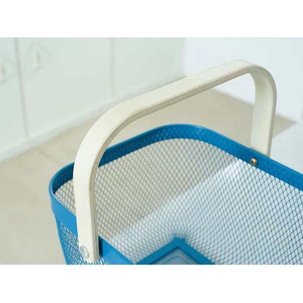 Rectangular Rustproof 750g Metal Wire Fruit Basket With Wood Handle