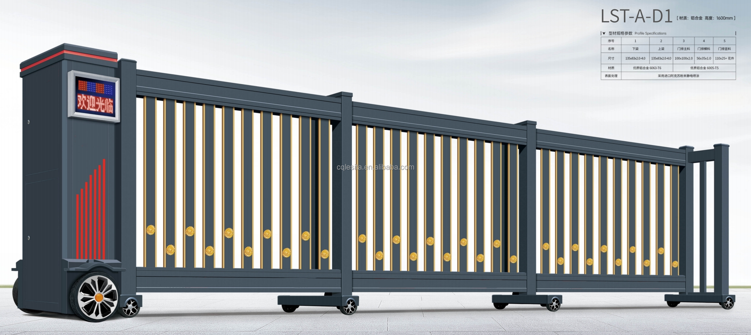 Automatic Opening Aluminum Trackless Sliding Door Segment Expandable Gate Electric Retractable Portail for Outdoor Courtyard