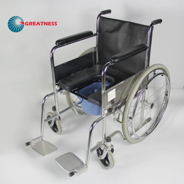 2 In 1 Folding Steel Wheelchair With Removable Seat Cushion Toilet Bowl Multipurpose Commode Chair