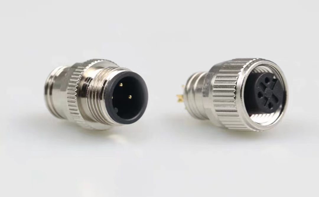 M12 connector, integral non-detachable, shielded, solder-type, waterproof male and female, 4-pin, 5-pin, 8-pin, 12-pin