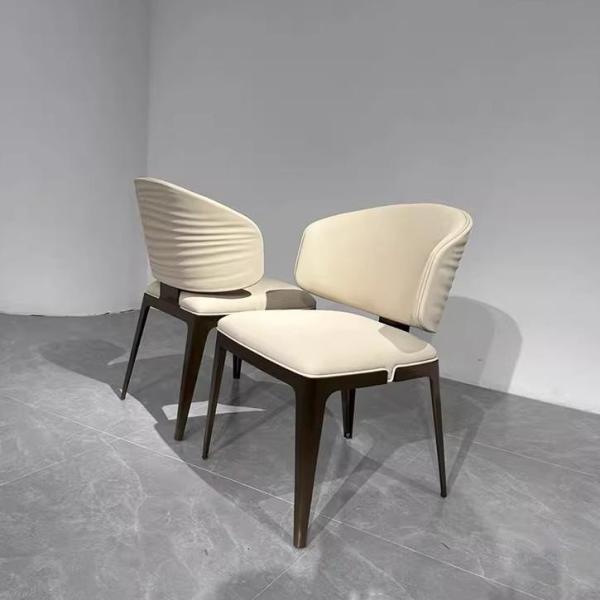 Hotel Restaurant Light Luxury Stainless Steel Leather Dining Chair