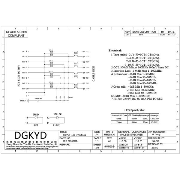 10 PIN RJ45 с интегрированным соединителем RJ45 кота 6 гигабита Magnetics