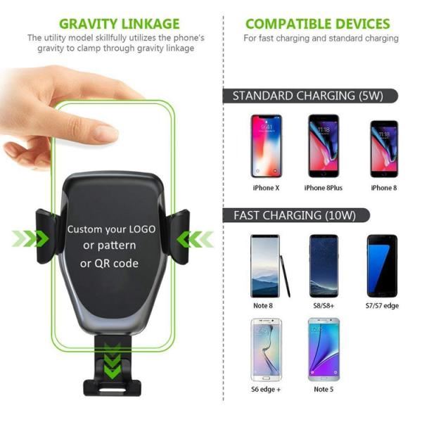 Cell Phone Holder Wireless Car Charger Automatic Clamping Fast Charging 10 Watt