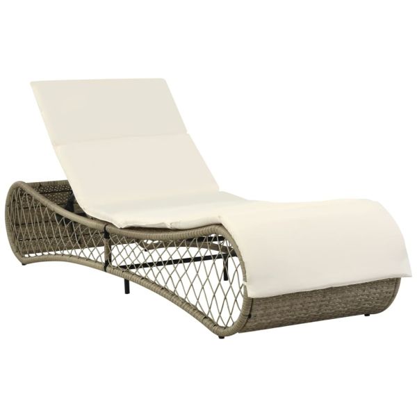 New Original Outside Sun Bed Lounger White Cushion Poly Rattan Gray Pool Chaise
