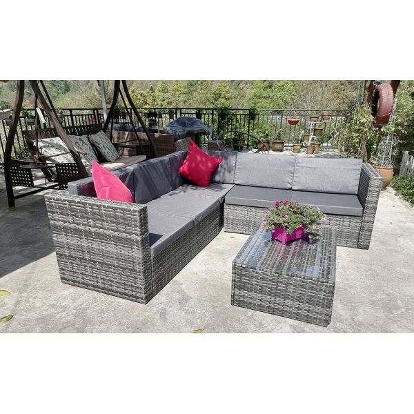 Furniture Wholesaler Outdoor Living Seating Sectional Poly Rattan Wicker Garden Sofa Storage Conversation Patio Corner Set