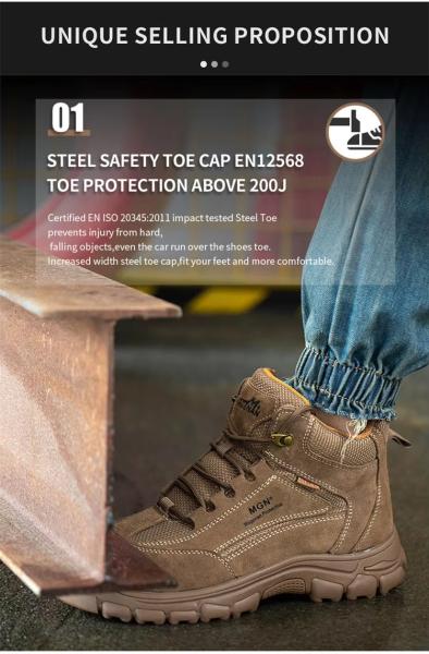 Des chaussures de sécurité confortables en acier pour hommes et des bottes de travail brunes avec plaque de kevlar