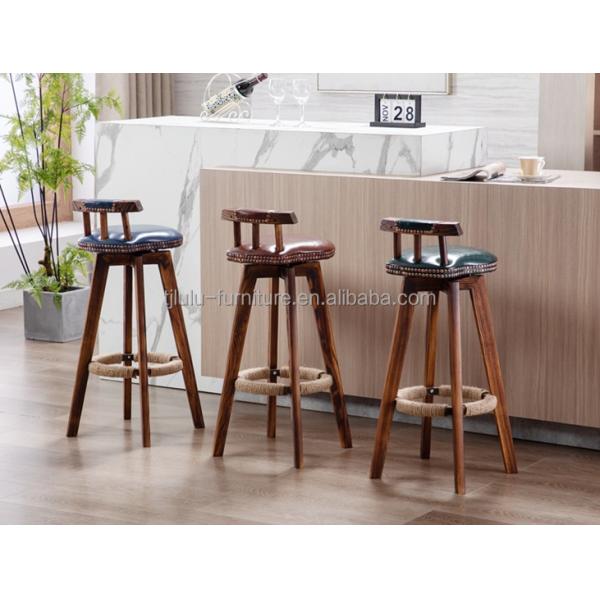 Bar Furniture Vintage High Chair Solid Wood Bar Stool with Back Rest Lacquered