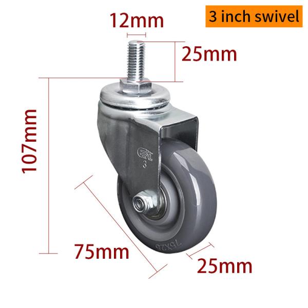 3 Inch Swivel Caster Wheels , 75mm Castors With Brakes 363S-76