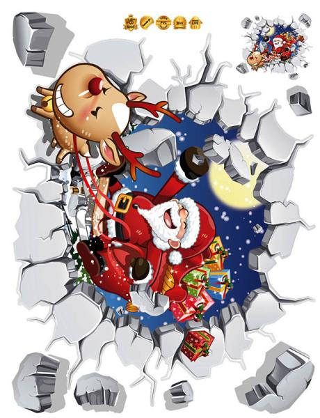 Decalque do efeito visual do PVC da arte da opinião de Santa Claus Christmas Wall Stickers Removable 3D