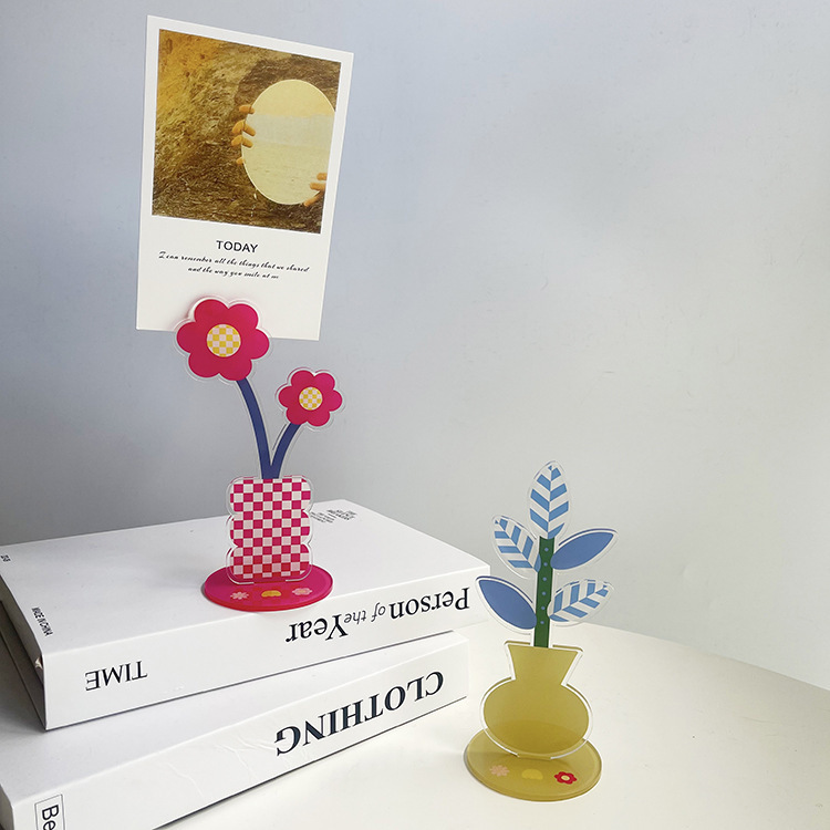 Acrylic Ins Note Clip Desktop Photo Message Lovely Flower Holding Card Small Display Card Photo Clip