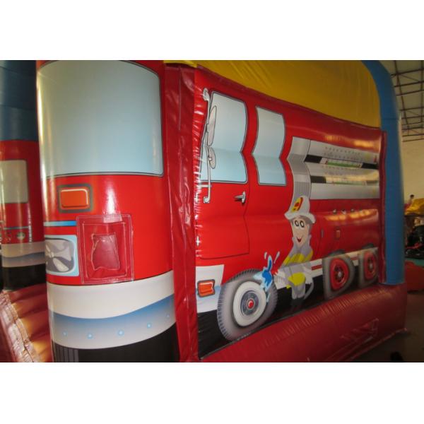 Small Size Firefighting Car Kids Inflatable Bounce House With Arc Roof 3x4m