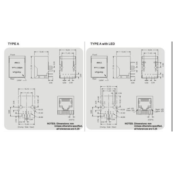 HR911102A RJ45 Integrated Magnetics Electronics Parts 30MHz With LED