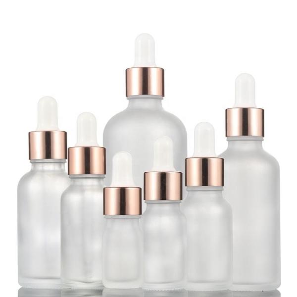 Frosted Transparent Essential Oil Glass Bottles 5ml-100ml With Rose Gold Dropper