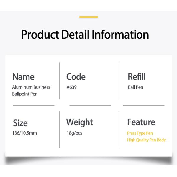 Bureau Papeterie stylo à bille en aluminium 1.0 mm à écriture fluide stylo à bille à logo personnalisé
