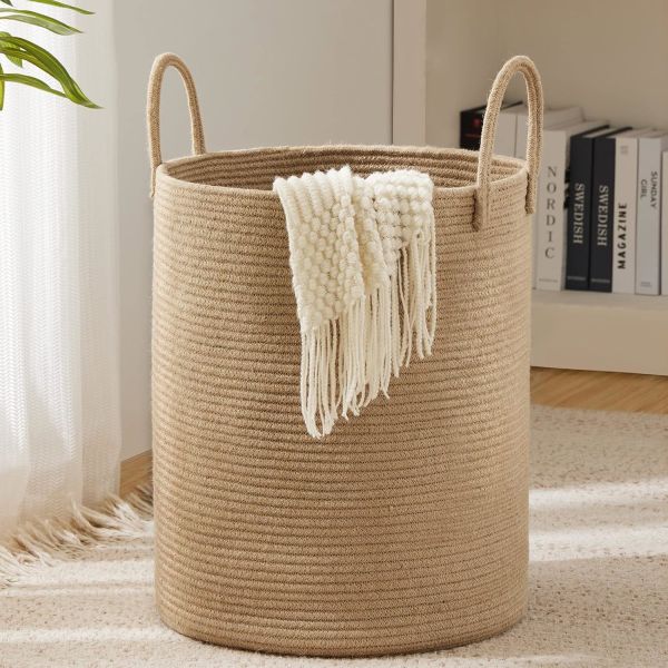 80L Extra Large Jute Woven Hamper Laundry Basket Wicker Rope Clothes Hamper For Baby Nursery Kids Tall Rattan Blanket Basket In Living Room Bedroom