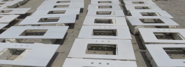 Prefabricated Quartz Bathroom Vanity Tops Customized Design / Size