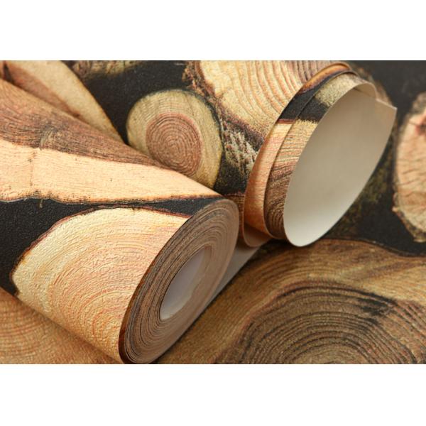 Soundproof Wood 3D Room Wallpaper , 3D Vinyl Wallpaper For TV Background