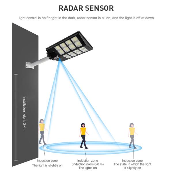 Motion Sensor Streetlight ABS Waterproof IP65 100w 300w Integrated Outdoor Solar Street Light