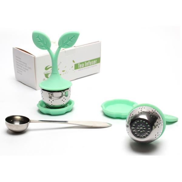 Silicone Sprout Hot Tea Bag Strainer With Basket Fine Hole Mesh SGS hot tea strainer