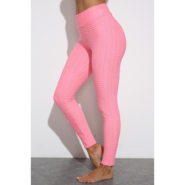 Jacquard Bubble High Waisted Yoga Pants Pink Fitness Leggings