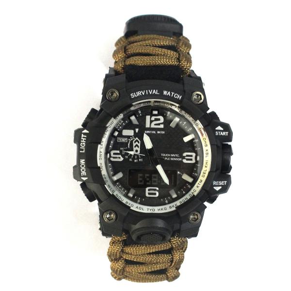 Punho de nylon de Paracord do relógio exterior do bracelete da sobrevivência da emergência de Brown