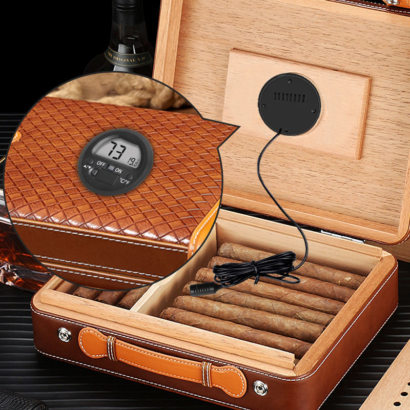 DTH-133 Mini Digital Cigar Thermometer Hygrometer Round Digital Humidity Gauge Monitor Indoor Outdoor Hygrometer Temperature Meter