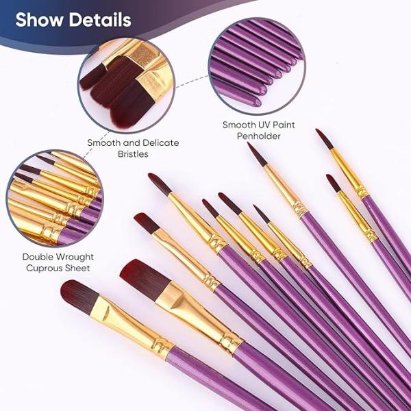 Purple Nylon Hair Paint Brush Kit Face Body Paint Brush Set Customized Logo