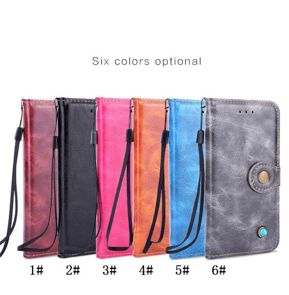 For iphone 8 Retro Cow Real Genuine Leather Wallet Credit Button Card kickstand Phone Case Cover with a lanyard