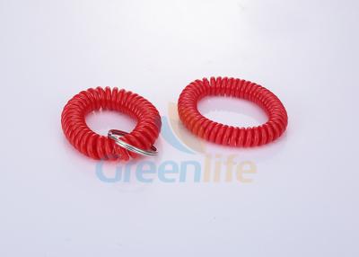 Soft Red Bungee Plastic Wrist Coil Spring Keychain TPU Tubing With Split Ring