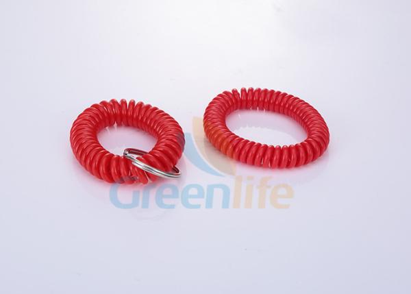 Soft Red Bungee Plastic Wrist Coil Spring Keychain TPU Tubing With Split Ring