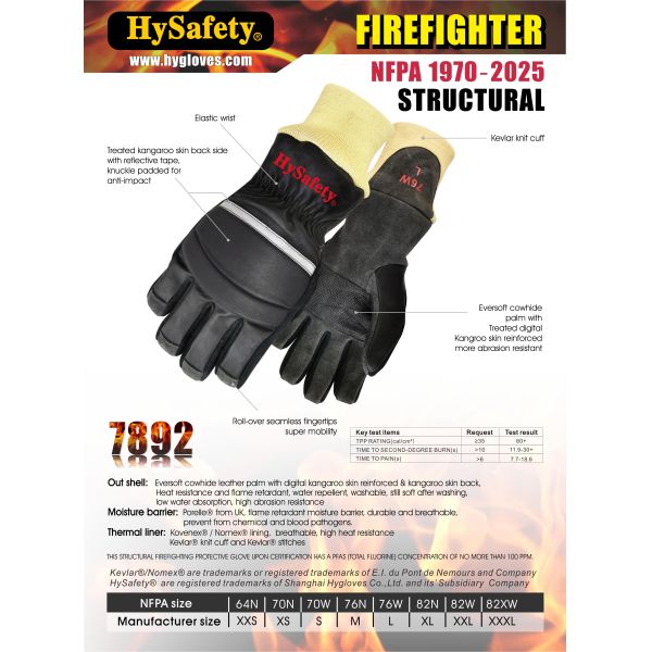 NFPA 1970 Firefighter Flame Resistant Gloves XXS - XXL Elastic Wrist Closure Para Aramid Lining