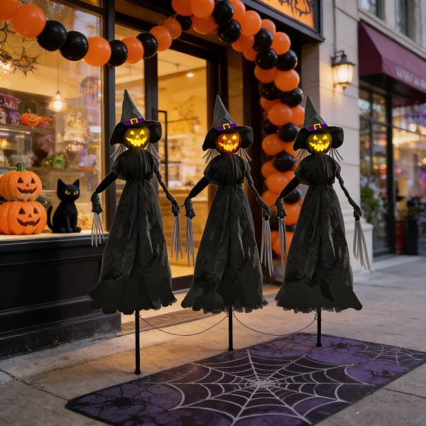 halloween jack-o'-lantern ground light | 1.3m(h) | 45cm plug rod | glowing eyes & sound | eco-friendly & waterproof | home & commercial use | moq 500pcs