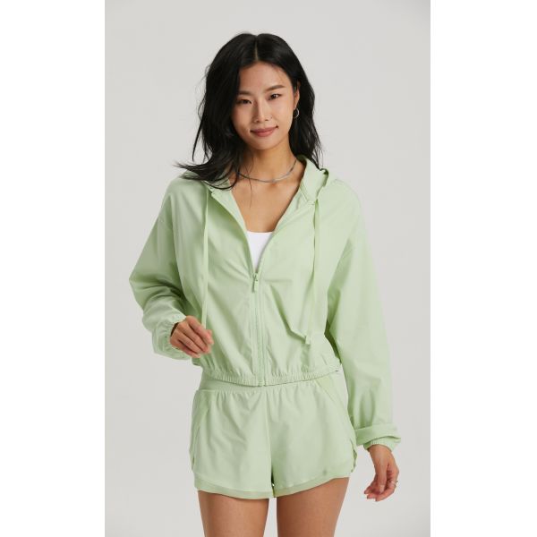 Womens Nylon Zip Up Hooded Sun Protection Jacket Shorts Set UPF 50 for Errands
