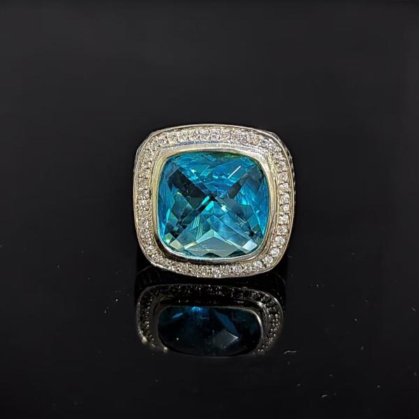 925 Sterling Silver With Blue Cubic Zirconia Stone Chunky Ring Inspired Jewelry