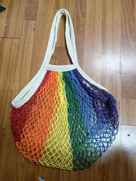 Organic Cotton Big Net Bag Womens Shopping Mesh Bags With Custom Logo Pocket
