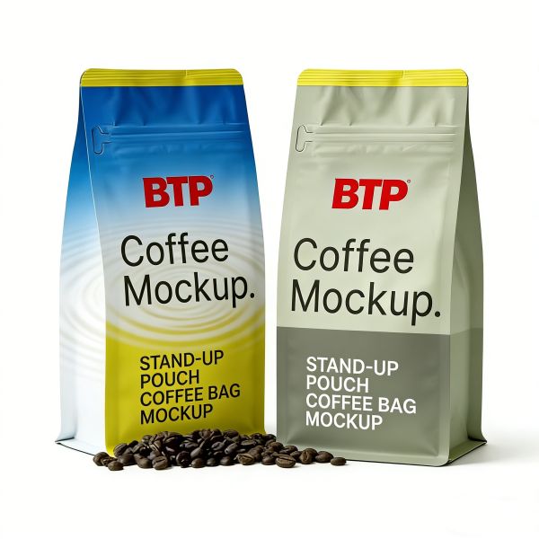 Custom Coffee Stand-Up Pouches with Resealable Zipper  Food-Grade Material Ideal for Fresh Coffee Bean & Ground Coffee Storage