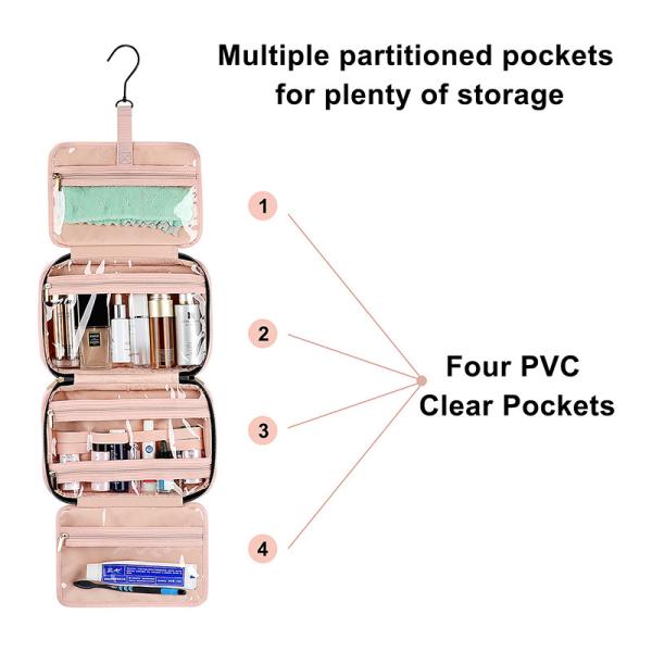 Hanging Toiletry Organizer Bag Travel Pink Camping Carry On 7.4x3x11 Inch