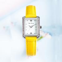 Relógio análogo amarelo 24cm Diamond Rectangle Watch Womens 3ATM do seletor da correia de couro