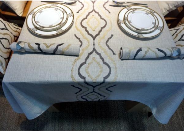 Country Style Geometric Decorative Table Cloths Embroidered Linen Cotton Material