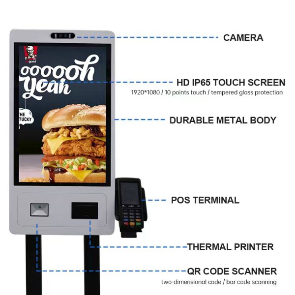 21.5 Inch Capacitive Touch 10 Point Self Service Kiosk with Thermal Printer and POS Bracket