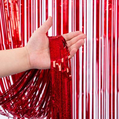 PET Red Metallic Fringe 3x6m 300cmx600cm Hanging Tinsel Curtain