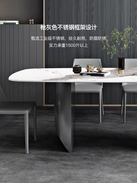 High Quality Luxury Large 8 Seater Italian Metal Stainless Steel Leg Ceramic Tile Marble Top Rectangle Shape Dining Table Set