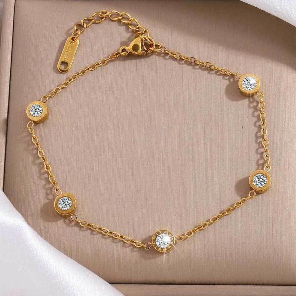 Pulseras de cadena para mujer de acero inoxidable chapado en oro